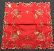 Red Poinsettia Candle Bell Christmas Embroidery 33x33" Square Tablecloth