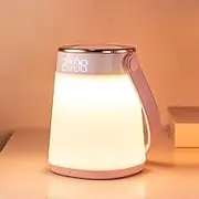 Lotuze Night Light Dimmable for Kids, Rechargeable Portable Touch Lamp with Alarm Clock, Nursery Night Light with Time and Temperature Display for Bedroom, Nursery