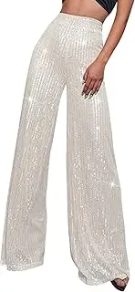[Generic] Fashion Sequin Pant for Women 2025 Spring Sparkly Glitter High Waist Wide Leg Pant Party Club Trouser Bling Legging Chic