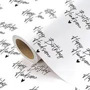 WRAPAHOLIC Birthday Wrapping Paper Roll - Mini Roll - 17 Inch x 16.5 Feet - Happy Birthday Handsome Lettering Design Perfect for Special Friend, Boyfriend, Husband