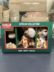 WILD REPUBLIC Plush African Collection 1 Chimp 1 Giraffe 1 Cheetah New In Box