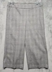 LOFT Pants Womens Size 10 Black White Plaid Crop Trouser Flat Front Pockets
