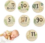 Milestone Signs - 7pcs Wooden Baby Age Markers for Photoshoots | Double Sided Baby Memory Boards for Kids, Gender Neutral Photo Props, Monthly Growth Tracker for Infants and Children