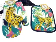NEW Set 2 Tropical LEOPARD Cat POTHOLDER & OVEN MITT Flowers COTTON