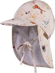 [Sterntaler] Unisex Peaked Cap with Neck Protection Zoo Animals with Tie Strap, Beige