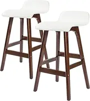 [La Bella] Sophia Bar Stools Set of 4 – White PU Leather Seat, 65cm Height, Plywood Legs with Footrest – Mid-Century Scandinavian Style – Easy Assembly for Kitchen Island or Café Use