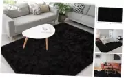 Living Room Rug 4x6 Fluffy Bedroom Rug Soft Rugs 6' x 4' (Rectangular) Black