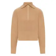 [Max Mara] Max Mara Ribbed Zip-neck Sweater M NEUTRALS