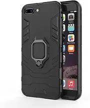 HonwYes Case Compatible iPhone 7 Plus Double Layer Case Kickstand 360° Rotating Ring Bumper TPU+PC Military Armor Cover Heavy Duty Car Magnetic Mount Shockproof Black|Tempered Film 2
