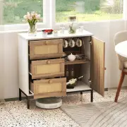 Costway Rattan Buffet Sideboard Accent Storage Cabinet with 3 Drawers and 1 D...