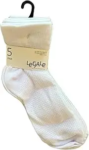 [Legale] Ladies Everyday White Textured Comfort Top Anklet Socks 5 Pack, White
