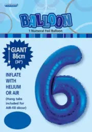 Royal Blue Number 6 Supershape Foil Balloon (34in/86cm) Pk 1