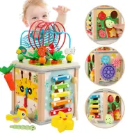 Uandhome Wooden Activity Cube for Toddlers 1-3,10-In-1 Montessori Toys Gift S...