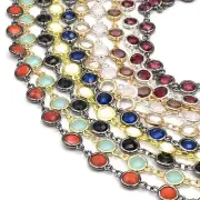 Link Chain | 6mm Crystal Bezel Rosary Link Chain in Gold, Silver, Gunmetal