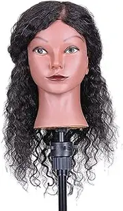 RAYWE Curly Hair Mannequin Head Hairdressing Training Head for Hair Styling Practice Hair Braiding Dummy Head with 100% Human Hair Black