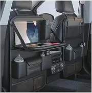 Primst 2 Pack Leather Car Backseat Organizer with Foldable Table Tray, Car Seat Back Protectors Kick Mats, Foldable Car Seat Organizer with Tablet Holder