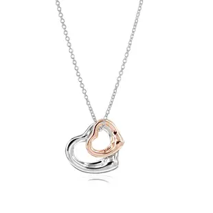 Tiffany&Co. 925純銀+18K玫瑰金雙心墜飾項鍊