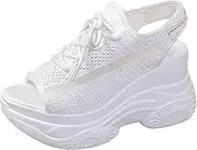 [DESESE] XHOGNLS Women's Hollow Out Platform Wedge Sandals Non-Slip Breathable Lace-Up Fish Mouth Sneakers Casual Summer Hollow_Out Open Toe Sport Shoes