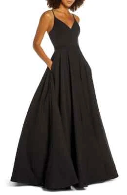 Ieena For Mac Duggal Black V-Neck Crepe Ballgown Size 12 $398
