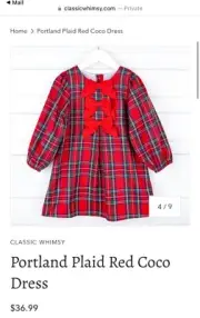 New With Tags Classic Whimsy Holiday Dress Portland Plaid Red Coco Girls Size 6