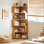 Space Saving Engineered Wood Corner Bookcase/Storage Shelves in Natural Wood