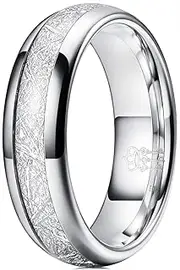[Three Keys Jewelry] Silver Tungsten Wedding Ring Imitated Meteorite Inlay Bands for Men Women 4mm / 6mm / 8mm