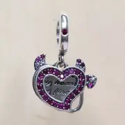 New Authentic Pandora Charm Devil Heart Double Dangler 792511C01 W Suede Pouch