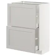 METOD base cabinet with 2 drawers, white Maximera/Lerhyttan light grey, 60x37x80 cm