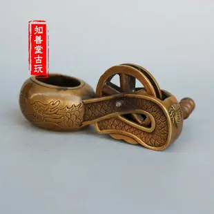 仿古古董古玩雜項 民國黃銅雕刻龍紋墨斗 老貨舊貨木工用品收藏
