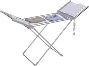 Electric Heated Clothes Dryer Folding Energy-Efficient Indoor Airer Wet Laundry Drying Horse Rack, Portable Towel Warmer with Wings, 20 Bar, Silver