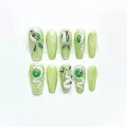 10-Piece Set Of Chinese Style False Nails, Hand-Painted EN8 Bamboo Handmade False Nails, Fully Finished Nails