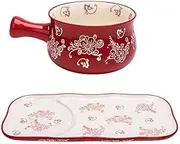 Soup Bowl Bowls with Handle Ceramic Japanese Hand-Painted Tableware Single Instant Oatmeal Breakfast Risotto with Dinner Plate-Red