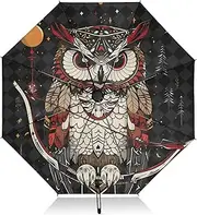 [PDZRMY] Owl Bow Boho UV Protection Travel Umbrella Compact for Rain and Sun - Auto Open and Close UPF 50+ Windproof Portable 46” Sun Umbrella for Women and Men