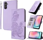 [Dibosom] for Samsung Galaxy A14/M14 5G Floral Wallet Case with Wrist Strap Flip Zipper Purse,Luxury PU Leather Card Holder Stand Stylish Full Body Accessories Phone Cover for A 14 4G 14A 14M G5 Purple