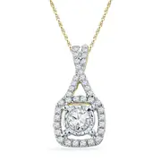 10kt Yellow Gold Round Diamond Solitaire Square Frame Pendant 3/8 Cttw