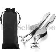 2pcs Steel False Eyelashes Extension Applicator Auxiliary Clip Tweezer Clip Tool