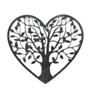 Willow & Silk Laser-Cut 45cm Black Tree of Life Heart w/ Birds Metal Wall Art