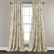 Lush Decor Dolores Light Filtering Window Panels, Pair, 52" W x 84" L, Yellow - Toile Curtains - Floral Bird Print - Grandmillennial & French Country Curtains - Cottage & Maximalist Home Decor
