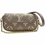 LV LOUIS VUITTON路易威登 M82211經典WALLET ON CHAIN IVY雙色EMPREINTE皮革斜背包(斑鳩灰/奶油色)