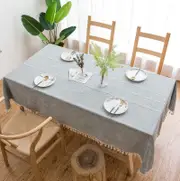 GGP 160*100Cm Grey Striped Cotton Linen Embroidered Tassel Tablecloth European & American Pastoral Style For Restaurants
