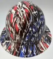 New Full Brim Hard Hat Custom Hydro Dipped WORN AMERICAN FLAG