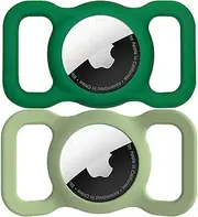 for AirTag Dog Collar Holder [2 Pack] Durable Air Tag Holder with Secure Lock for GPS Tracking, Anti-Slip Waterproof Pet Collar Accessories (Night Green&Avocado)