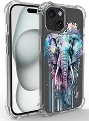 Ecute Military Clear Grade Protection [Air Armor Designed] Case Cover with Stand iPhone 15 6.1in - Color Graffiti Elephant