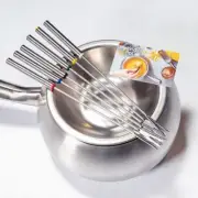 Melting Pot 8-Piece Fondue Pot Set; 2 Qt. (64 Oz) Stainless Steel Pot, Liner and