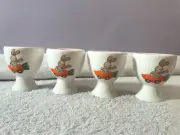 Egg Cups Easter egg Cups set of 4 ceramic white w/bunny in carrot car PO1708