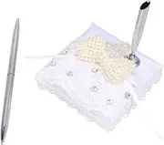 JEWEDECO Signature Guest Book Pen Holder Wedding Pen Stand with Heart and Bowknot Design Ideal for Bachelorette Party and Wedding Decor