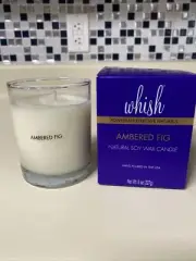 Whish Ambered Fig candle New in box 8 oz natural soy wax candle Brand new in box