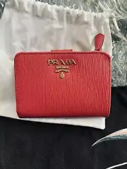 AUTHENTIC Prada Vitello Leather Bifold Wallet - Dark Pink/Fuschia