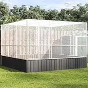 Spacious Aviary for Birds and Small Animals, 311x307x212 cm, Durable Galvanised Steel with Secure Mesh and Lockable Door - Silver and Anthracite