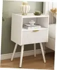 White Nightstand,Modern Bedside Table with Storage Drawer and Classic White